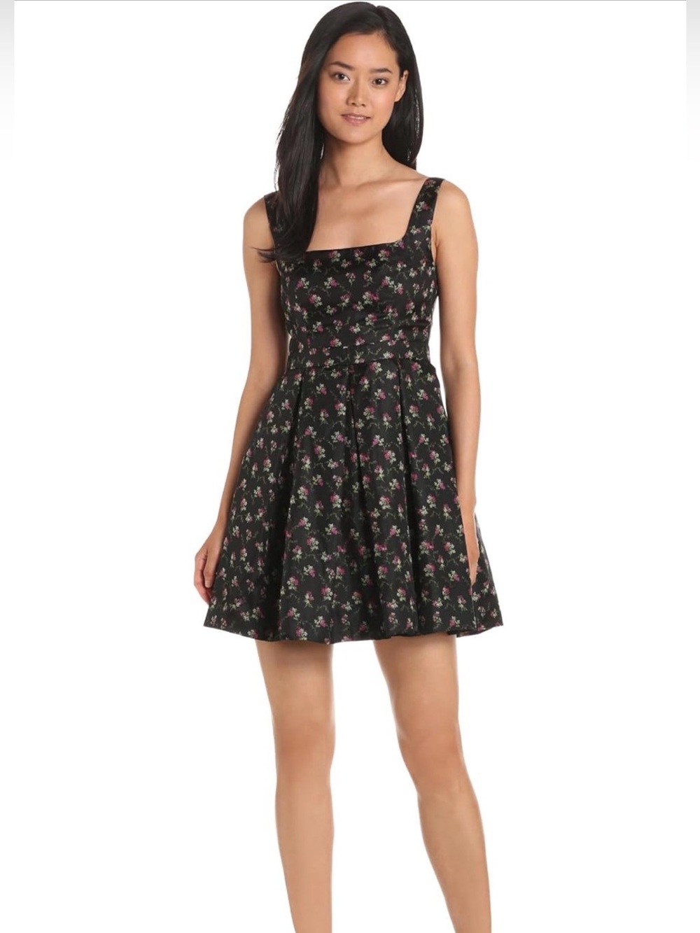 NWT Jill Stuart Black Silk Floral Fit Flare Mini Dress Feminine Event Dress 8